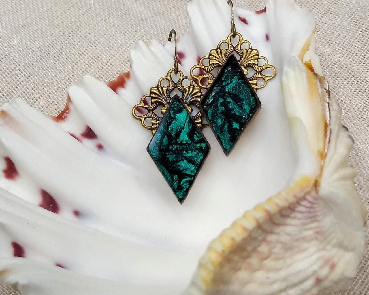 Turquoise Van Gogh stained glass with gold filigree earrings