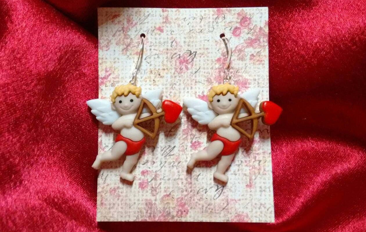 Valentines Day cupid earrings