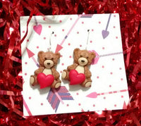 Thumbnail for Valentines earrings, Valentines jewelry, bear earrings, valentines hearts, funny earrings, gifts under 10, gifts for her, bear gifts