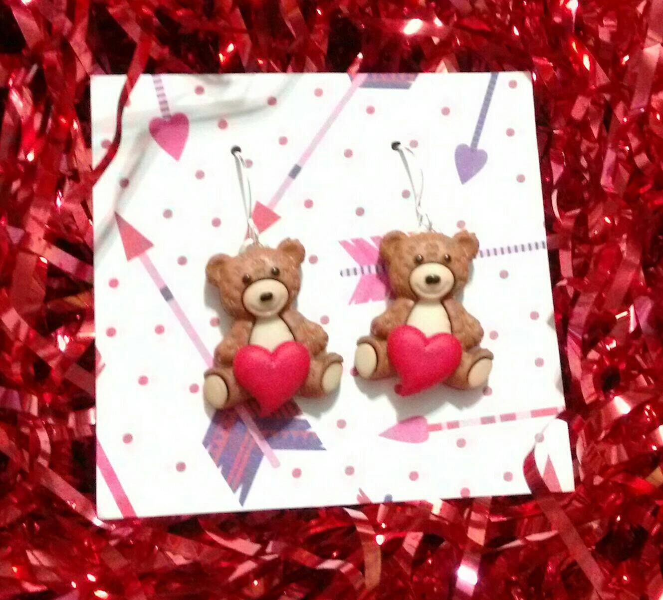 Valentines earrings, Valentines jewelry, bear earrings, valentines hearts, funny earrings, gifts under 10, gifts for her, bear gifts
