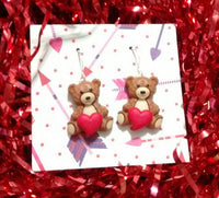 Thumbnail for Valentines earrings, Valentines jewelry, bear earrings, valentines hearts, funny earrings, gifts under 10, gifts for her, bear gifts