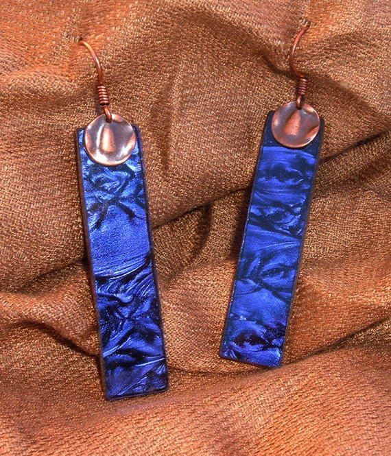 Van Gogh sapphire stained glass and copper earrings