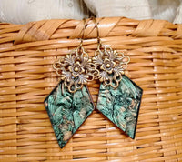 Thumbnail for van gogh stained glass green and bronze with antiqued gold filigree earrings brockus creations