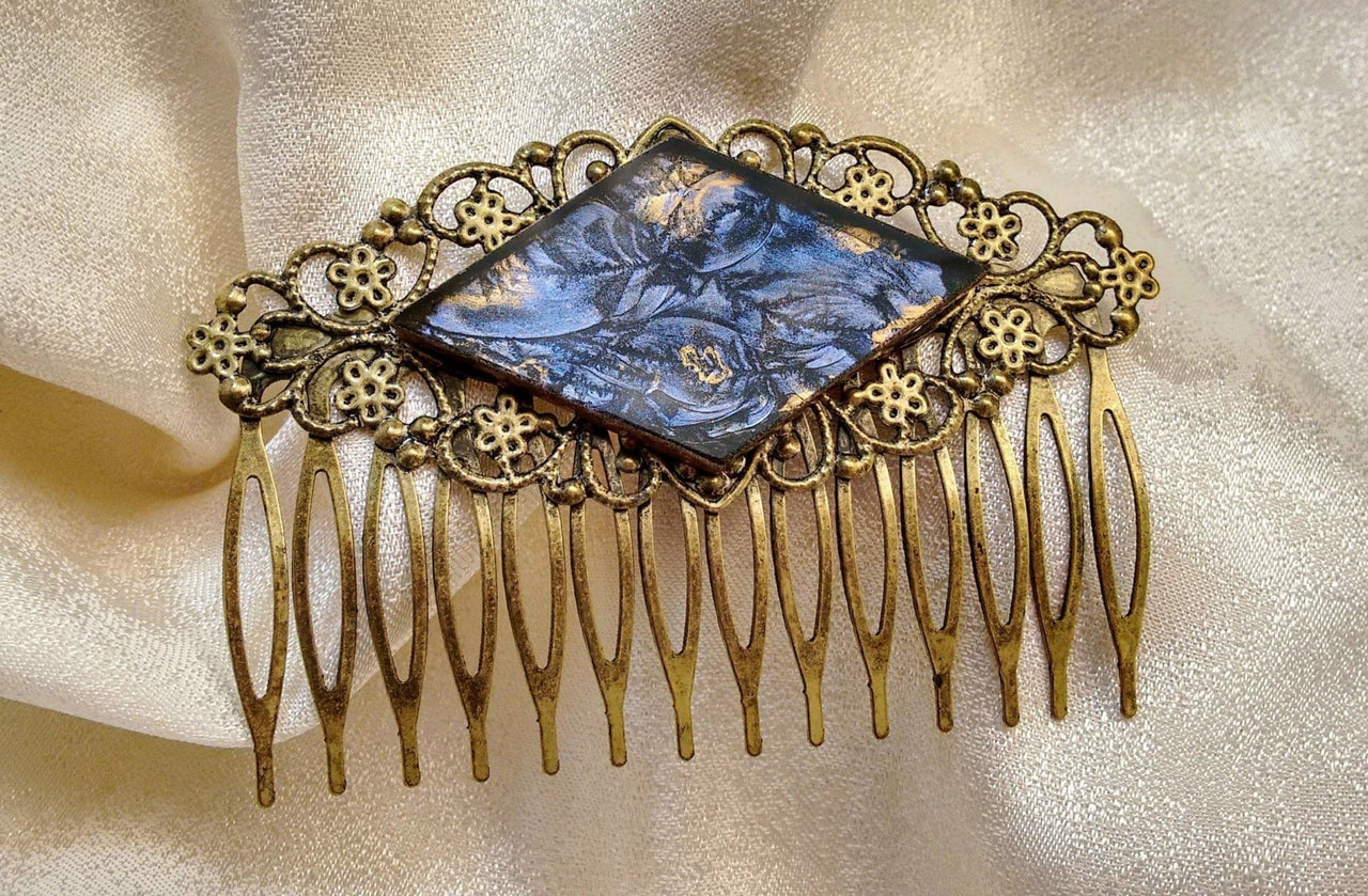 Van Gogh stained glass large filigree hair combs