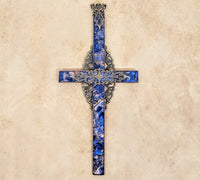 Thumbnail for Van Gogh stained glass wall cross with antiqued gold plated filigree