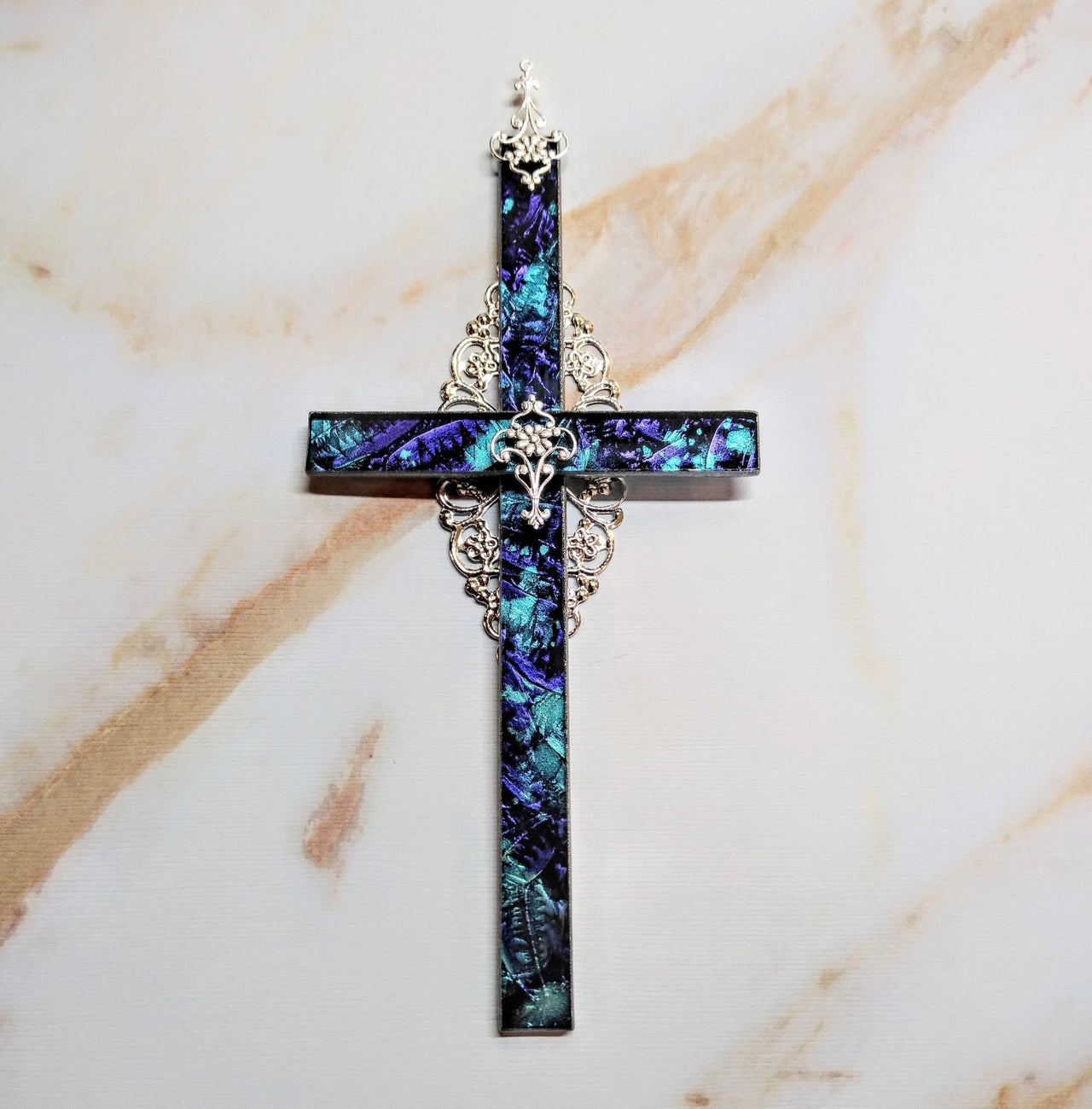 Van Gogh stained glass wall cross with lily