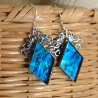 Handcrafted blue and turquoise Van Gogh stained glass earrings