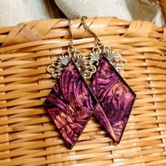 Handcrafted red and copper Van Gogh stained glass earrings