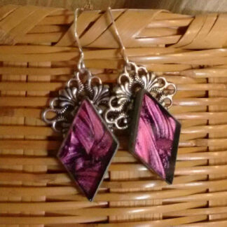 Purple mauve Van Gogh stained glass earrings