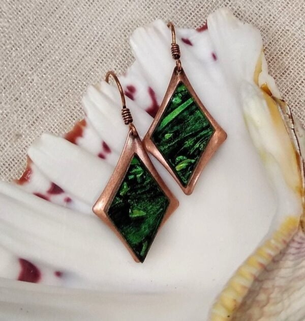 Spring green Van Gogh stained glass earrings