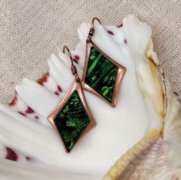 Spring green Van Gogh stained glass earrings