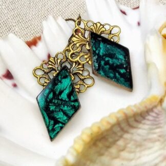 Turquoise Van Gogh stained glass with gold filigree earrings