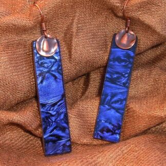 Van Gogh sapphire stained glass and copper earrings