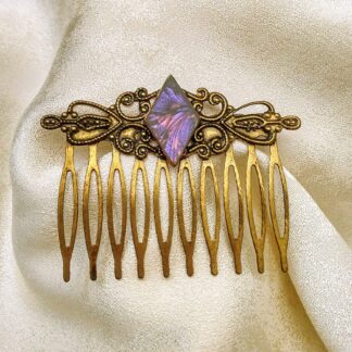 Sophisticated antiqued gold finished hair combs with Van Gogh stained glass, vintage style hair combs. Perfect for weddings, proms, Medieval Fairs, Renaissance Festivals, or as thoughtful gifts for bridesmaids, Valentine's Day, birthdays, and anniversaries, these combs are as versatile as they are stunning. Handmade by Brockus Creations 2.