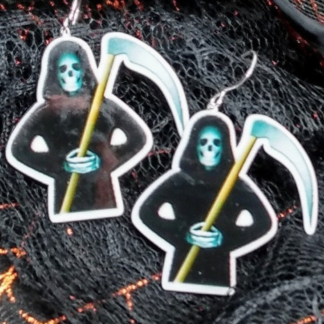 halloween earrings, grim reaper earrings, death earrings, halloween costumes, halloween characters, goth earrings, funny earrings, scythe