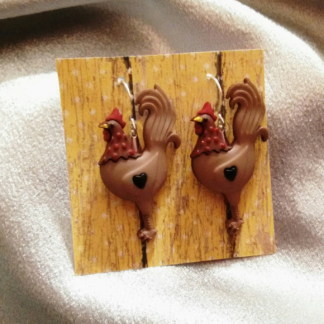 Chickens roosters hens chicks earrings Brockus Creations