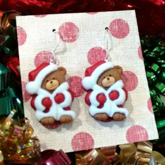 Teddy bear earrings, Christmas earrings, Santa earrings, teddy bear jewelry, teddy bear gift, cute earrings, holiday earrings, gift exchange