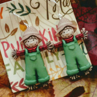 scarecrow earrings, thanksgiving earrings, fall earrings, holiday earrings, fall jewelry, scarecrows, Autumn jewelry, fall gifts under 10