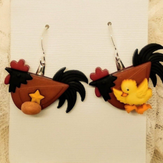 Chicken with egg and baby chick earrings