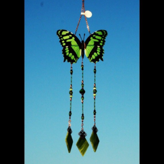 Handcrafted green butterfly wind chimes garden ornament