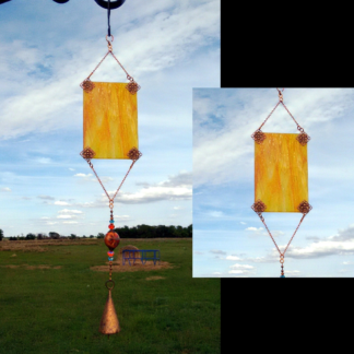 Handcrafted yellow stained glass wind chimes garden ornament