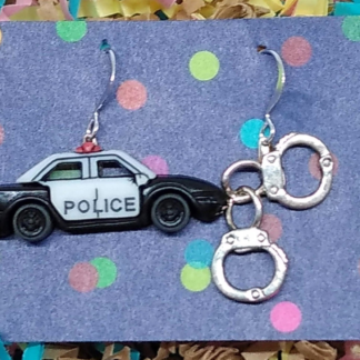 Police car and hand cuff earrings