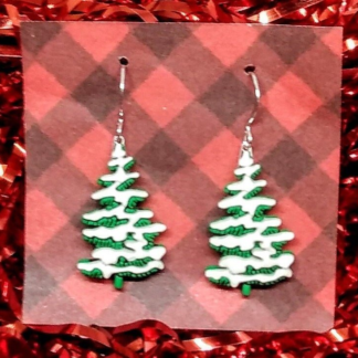 Snowy Christmas tree earrings