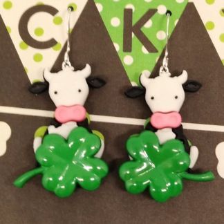 St. Patricks cow and shamrock earrings