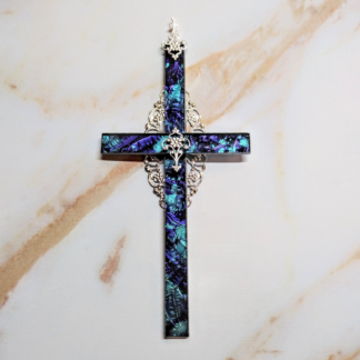 Van Gogh stained glass wall cross with lily