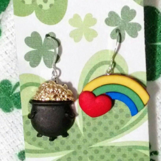 pot of gold at the end of the rainbow earrings, funny st patricks day earrings, cute holiday earrings, green earrings for st patricks day