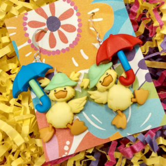 Cute rubber ducky earrings hand crafted as fish hook, stud, clip on and lever back earrings