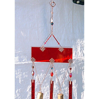 Red stained glass garden wind chimes and garden bells - Ready to ship