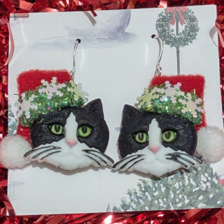 Santa Cat Christmas Earrings, Unique Cat Lover Stocking Stuffers, Holiday Gift Exchange Ideas