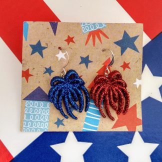 4th of July fireworks earrings, 4th of July jewelry, red white and blue earrings, patriotic earrings, teacher gifts, fireworks