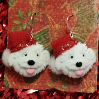 Christmas Dog Santa Hat Earrings for Pet Lovers, Gift Exchange, Stocking Stuffers, Teachers