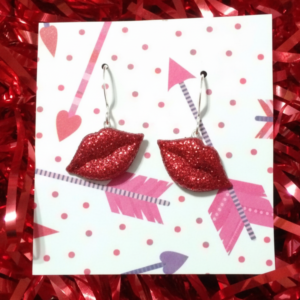 valentines red glitter lip earrings