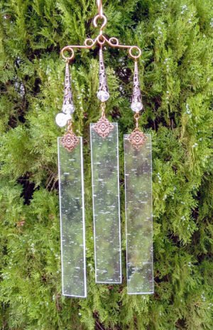 Spring green Van Gogh stained glass and copper earrings