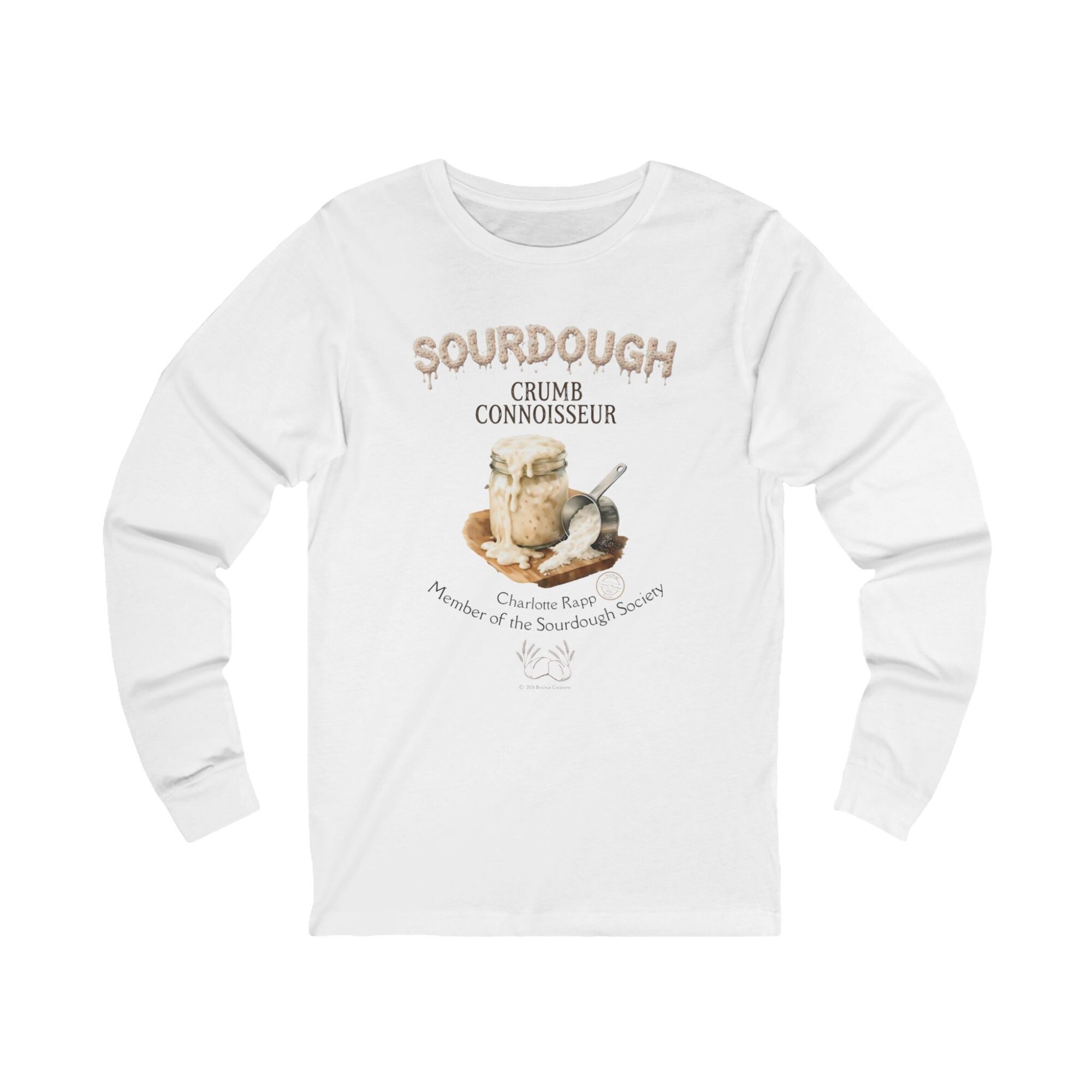 sourdough "crumb connoisseur" long sleeve tee shirt, personalizable – artisan bread lover gift – sourdough society™ tee
