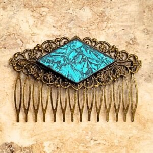 antiqued gold filigree hair comb with aqua turquoise van gogh stained glass brockus creations antiqued gold filigree hair comb with aqua turquoise van gogh stained glass brockus creations