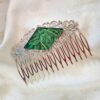 large silver filigree hair comb with spring green van gogh stained glass