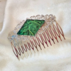 large silver filigree hair comb with spring green van gogh stained glass accent handcrafted by brockus creations