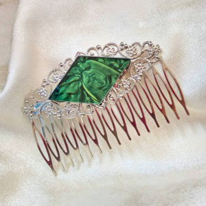large silver filigree hair comb with spring green van gogh stained glass accent handcrafted by brockus creations large silver filigree hair comb with spring green van gogh stained glass accent handcrafted by brockus creations