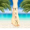 Silver feather and black crystal ankle bracelet barefoot sandal handcrafted by brockus creations