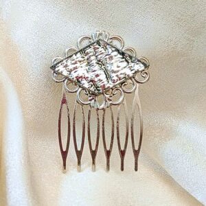 silver filigree hair comb with silver granite mirror glass medium size comb brockus creations