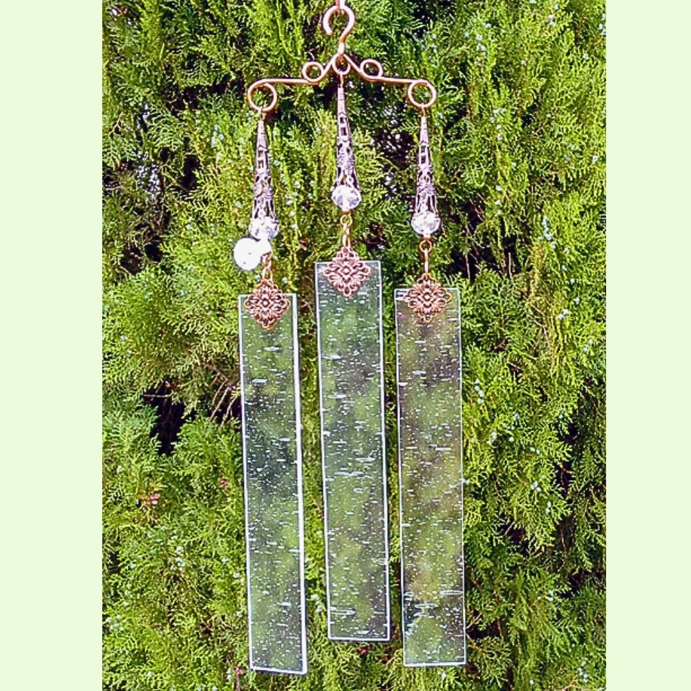 art deco clear seeded stained glass wind chime brockus creations