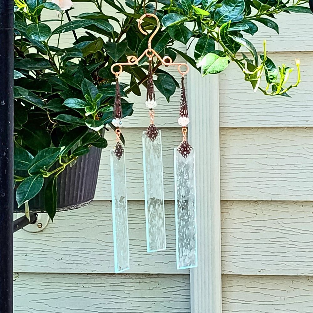 art deco clear seeded stained glass wind chime view 2 brockus creations