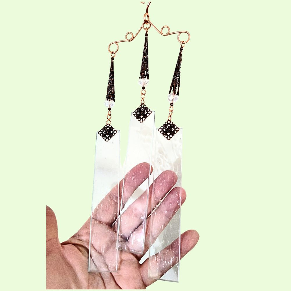 art deco clear seeded stained glass wind chime view 3 brockus creations