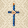 13 inch Van Gogh stained glass wall cross in blue and turquoise glass with gold butterfly and flower handcrafted by Brockus Creations