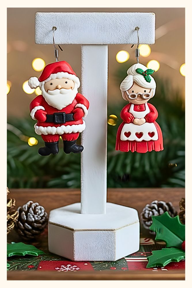 category photos holiday themed Santa Claus and Mrs. Claus earrings for brockus creations 2 website
